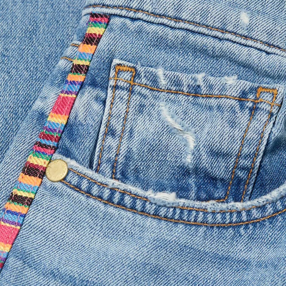 Ramy Brook Rosie Boyfriend Jeans Embroidered‎ Stripe Size 25 Boho Distress Denim - Picture 4 of 16